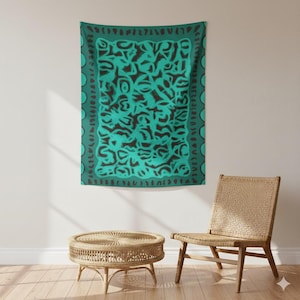 Ethnic Turquoise Tapestry: Large Lightweight Mediterranean Wall Hanging