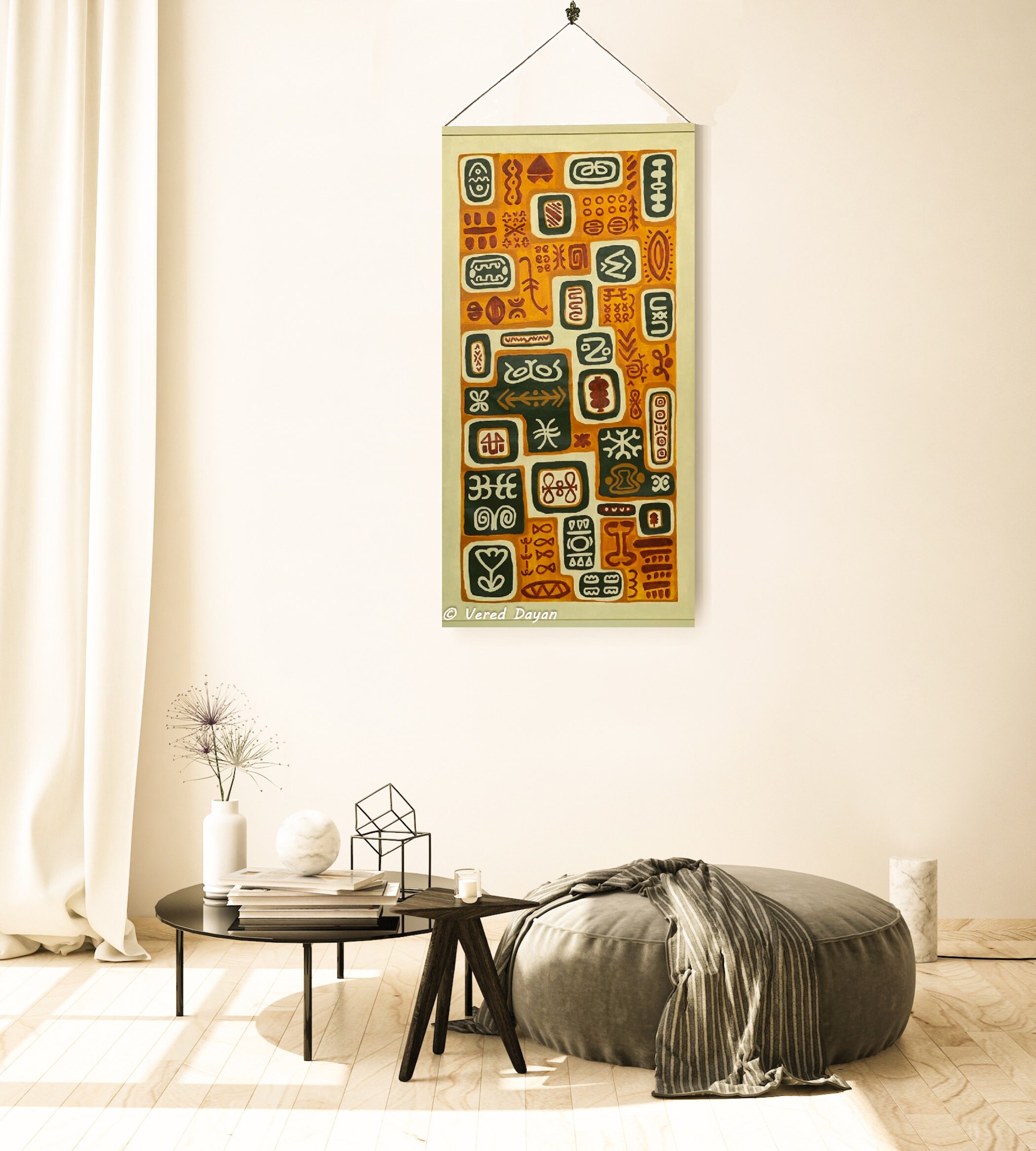 Original folk style canvas tapestry ethnic green orange wall Etsy