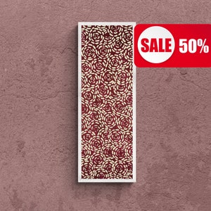 Long narrow burgundy cream PRINTABLE painting; Narrow vertical/horizontal ethnic wall decor; Dark red pattern wall art; Bohemian art print