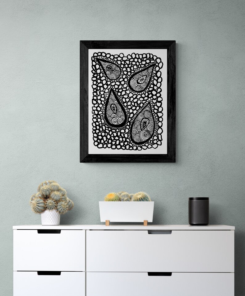 Printable Black and White Ethnic Wall Art Downloadable Doodles Wall Decor Ethnic Hand Painted