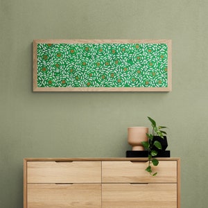 Long Narrow Green PRINTABLE Painting Horizontal Pattern Wall Art Vertical Green Orange Digital Download Narrow Wall Art for Niche