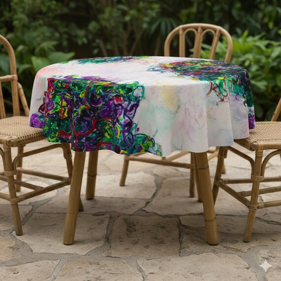 Bunte quadratische lebendige Tischdecke: Fantasievolle leuchtende Blüten- Tischdecke