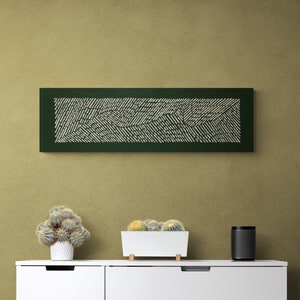 Long Narrow Horizontal Pine Green Pattern Canvas Print Rectangle Block Print Wall Art Canvas Painting Dark Green Bohemian Wall Art