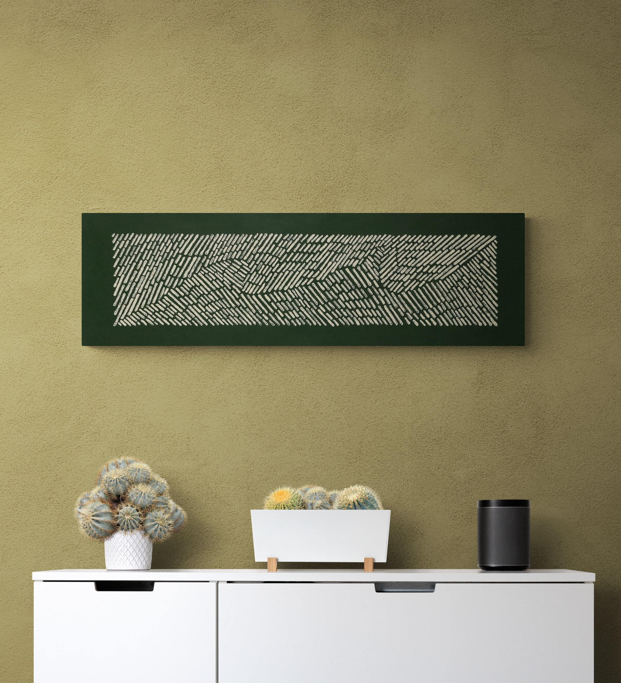 Long Narrow Horizontal Pine Green Pattern Canvas Print Rectangle Block Print Canvas Painting Dark Green and Cream Bohemian Wall Art Etsy