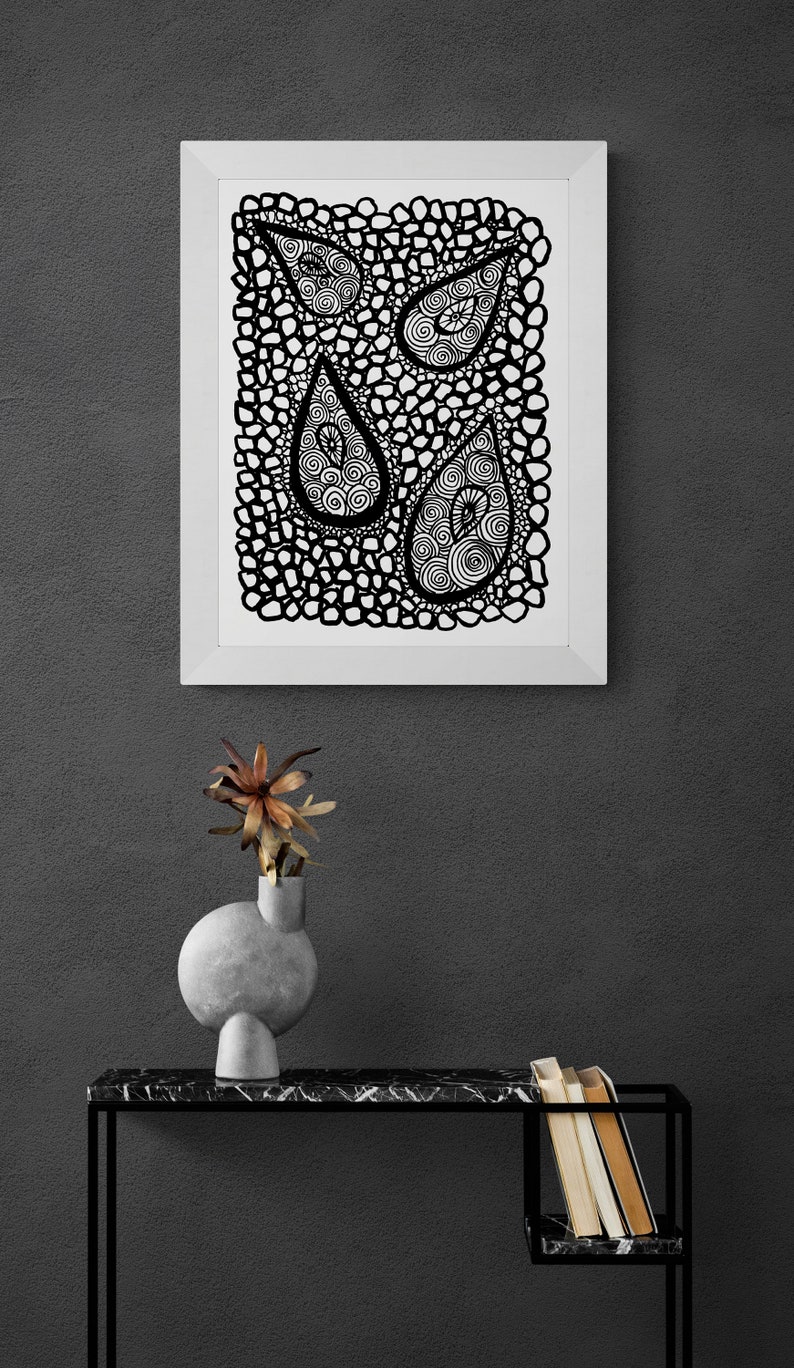Printable Black and White Ethnic Wall Art Downloadable Doodles Wall Decor Ethnic Hand Painted