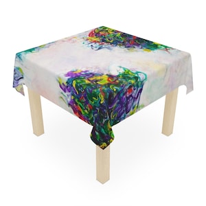Colorful Square Modern Tablecloth Lively Vibrant Tablecloth Soft Light Fanciful Table Cloth Bright Wild Flowers Tablecloth Square