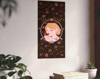 Vintage poster bloemenmeisje portret | Matte verticale posters