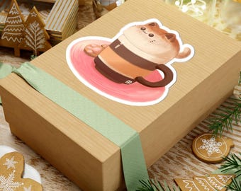 Latte kattensticker | Gezellige koffiemok illustratie, vinylsticker