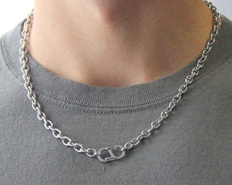 Chunky silver 6mm rolo chain necklace and ''S'' clasp pendant for men or Women / stainless steel non tarnish men's chain necklace silver