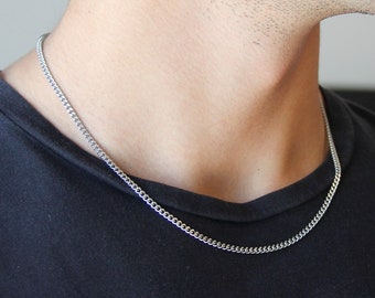 Silver 3mm curb chain necklace for men or woman / stainless steel waterproof thin men's chain / men's necklace /simple silver everyday chain