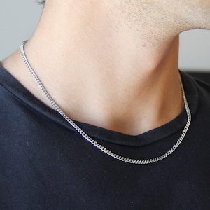 Silver 3mm curb chain necklace for men or woman / stainless steel waterproof thin men's chain / men's necklace /simple silver everyday chain