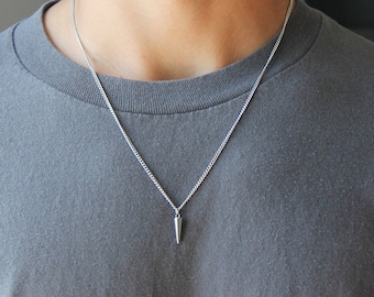 Silver spike pendant necklace for men or women / stainless steel waterproof necklace / men&#39;s pendant necklace / men jewelry / spike necklace