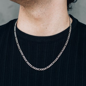 Men's silver 4.5mm Figaro chain necklace / stainless steel waterproof chain for men or women / customizable length / everyday silver chain