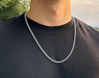 Men's silver curb chain necklace / 4mm stainless steel water resistant non tarnish chain for men or women/ simple silver chain / men's gift