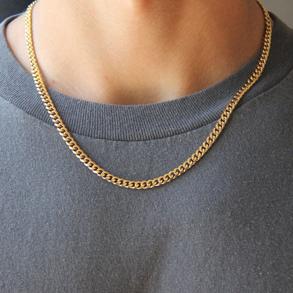 Men's gold chain / stainless steel 5mm curb chain necklace for men or women / thick chunky gold Cuban curb chain necklace / chain for men