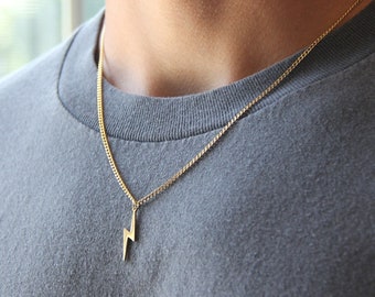 Gold lightning bolt pendant necklace for men or women / stainless steel / men's necklace / men's gold pendant / gold chain necklace for men