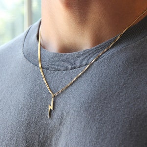 Gold lightning bolt pendant necklace for men or women / stainless steel / men's necklace / men's gold pendant / gold chain necklace for men