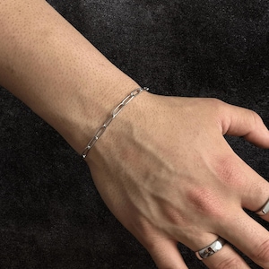 Men's silver 4mm paperclip chain bracelet / non-tarnish waterproof stainless steel / silver link chain bracelet for men or women /minimalist