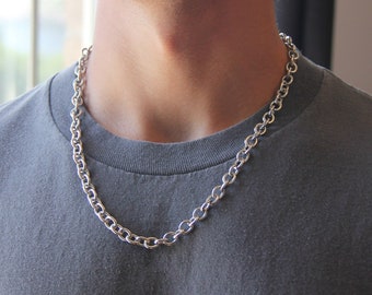 Men's chain / silver 8mm rolo chain necklace for women or men / stainless steel waterproof thick chain / chunky men's silver chain necklace