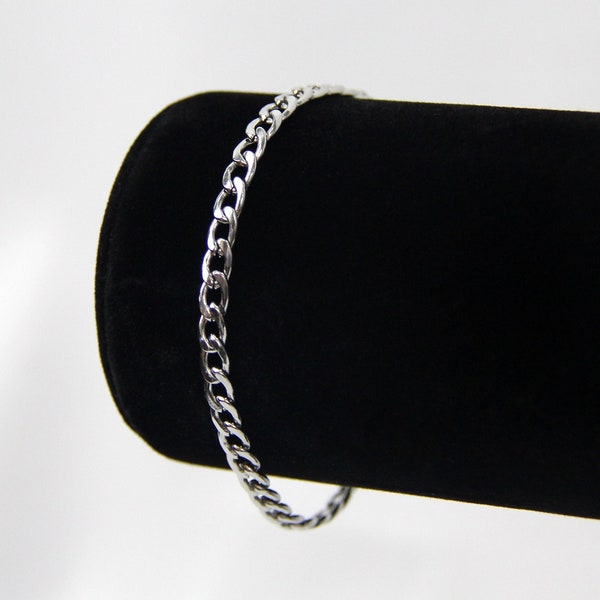 Men's silver chain bracelet / non tarnish waterproof stainless steel / 4mm silver curb chain bracelet for men or women / minimalist bracelet