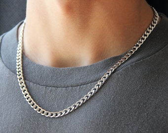 Men&#39;s chain / silver 6mm curb chain necklace for men or woman / stainless steel waterproof silver necklace / thick chunky curb chain / gift