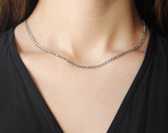 Silver 3mm figaro chain necklace for women or men / stainless steel waterproof chain / silver chain necklace / men's chain / women's chain