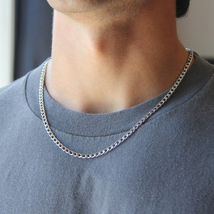 Silver 4mm curb chain necklace for men or women / stainless steel water safe non tarnish chain / simple silver men's chain / gift for him