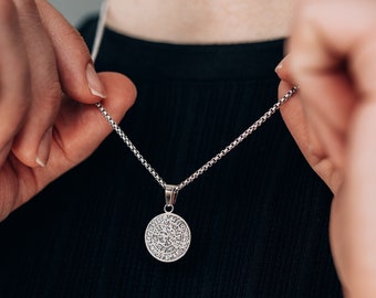 Silver coin pendant necklace for men or women / stainless steel water safe chain and disk pendant / gift for him / men&#39;s minimalist necklace