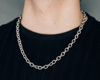 Men's chain / silver 8mm rolo chain necklace for women or men / stainless steel waterproof thick chain / chunky men's silver chain necklace