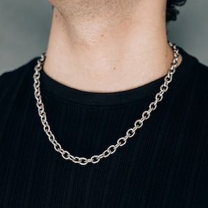 Men&#39;s chain / silver 8mm rolo chain necklace for women or men / stainless steel waterproof thick chain / chunky men&#39;s silver chain necklace
