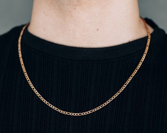 Gold 3mm Figaro for men or women / stainless steel en's chain / gold layering chain / dainty everyday chain necklace / gift for him or her