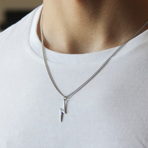 Silver Lightning Bolt Necklace for Men or Women / Stainless Etsy