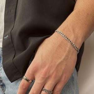 Men's silver chain bracelet / non tarnish waterproof stainless steel / 4mm silver curb chain bracelet for men or women / minimalist bracelet