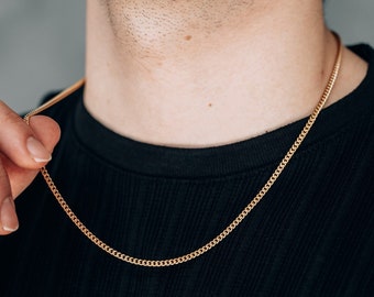 Men's gold chain / 3mm stainless steel curb chain necklace for men or woman / men's gold thin curb chain necklace / men's gold steel jewelry