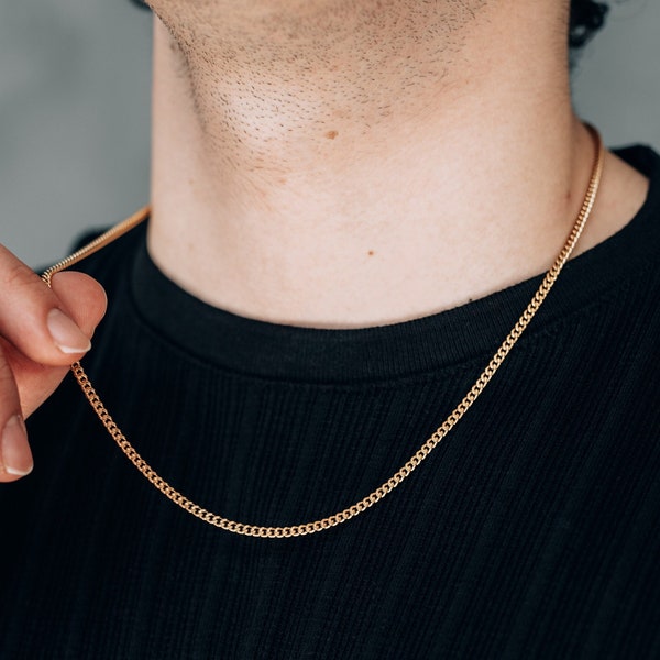 Men's gold chain / 3mm stainless steel curb chain necklace for men or woman / men's gold thin curb chain necklace / men's gold steel jewelry