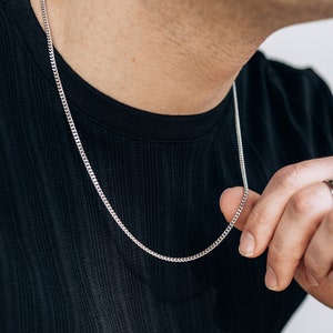 Silver 3mm curb chain necklace for men or women / stainless steel waterproof thin men's chain / men's chain necklace / simple everyday chain