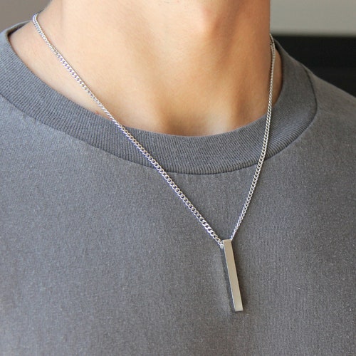 Necklace for Men Women Stainless Steel Lightning Bolt Pendant Necklace Punk Style, Silver