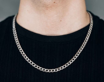 Men&#39;s chain / silver 6mm curb chain necklace for men or woman / stainless steel waterproof silver necklace / thick chunky curb chain / gift