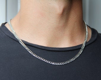 Men's Chain / Silver 6mm Curb Chain Necklace for Men or Woman / Stainless  Steel Waterproof Silver Necklace / Thick Chunky Curb Chain / Gift 