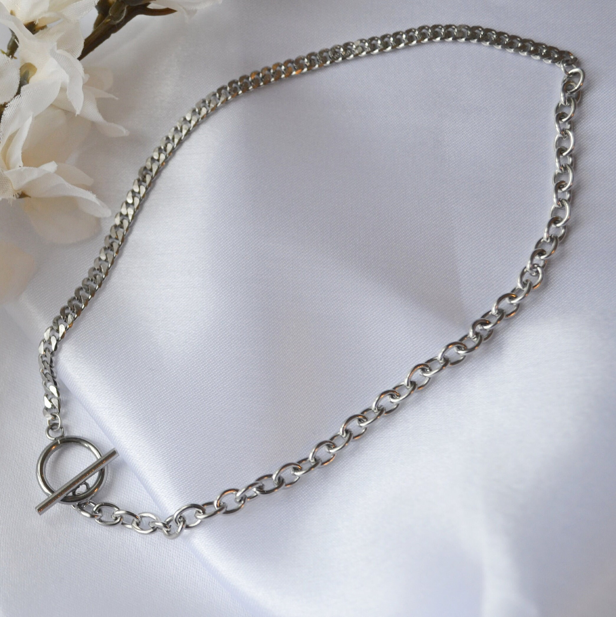 Chunky Silver Toggle Necklace for Women or Men / Stainless