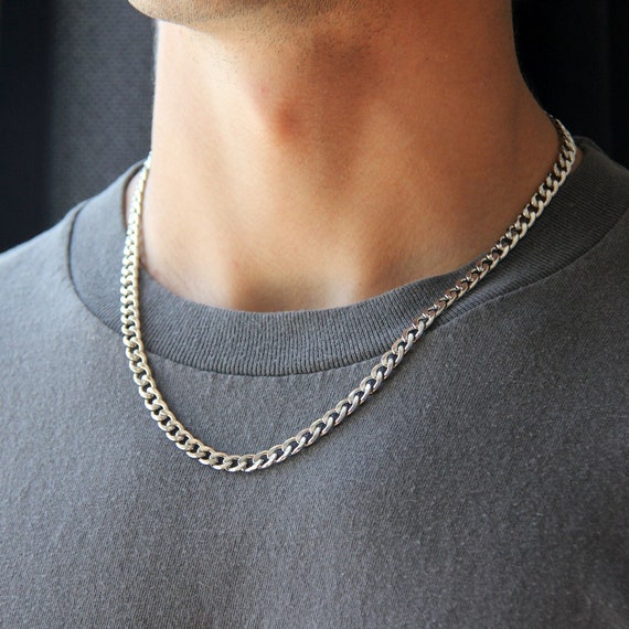 Men's Chain / Silver 6mm Curb Chain Necklace for Men or Woman / Stainless  Steel Waterproof Silver Necklace / Thick Chunky Curb Chain / Gift 