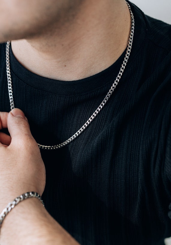 316L Stainless Steel Curb Chain Necklace – Heavy Silver Cuban Link, Men's 8-40mm Width