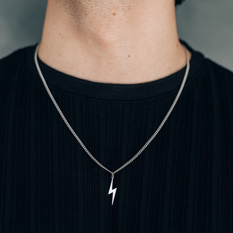 Silver lightning bolt necklace for men or women- Boutique Wear RENN