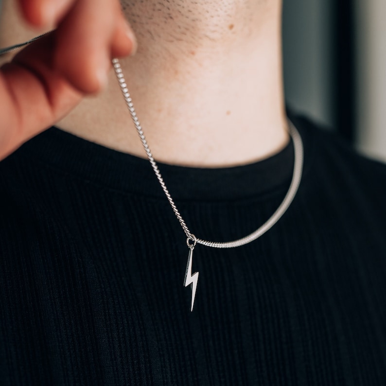 Silver lightning bolt necklace for men or women- Boutique Wear RENN