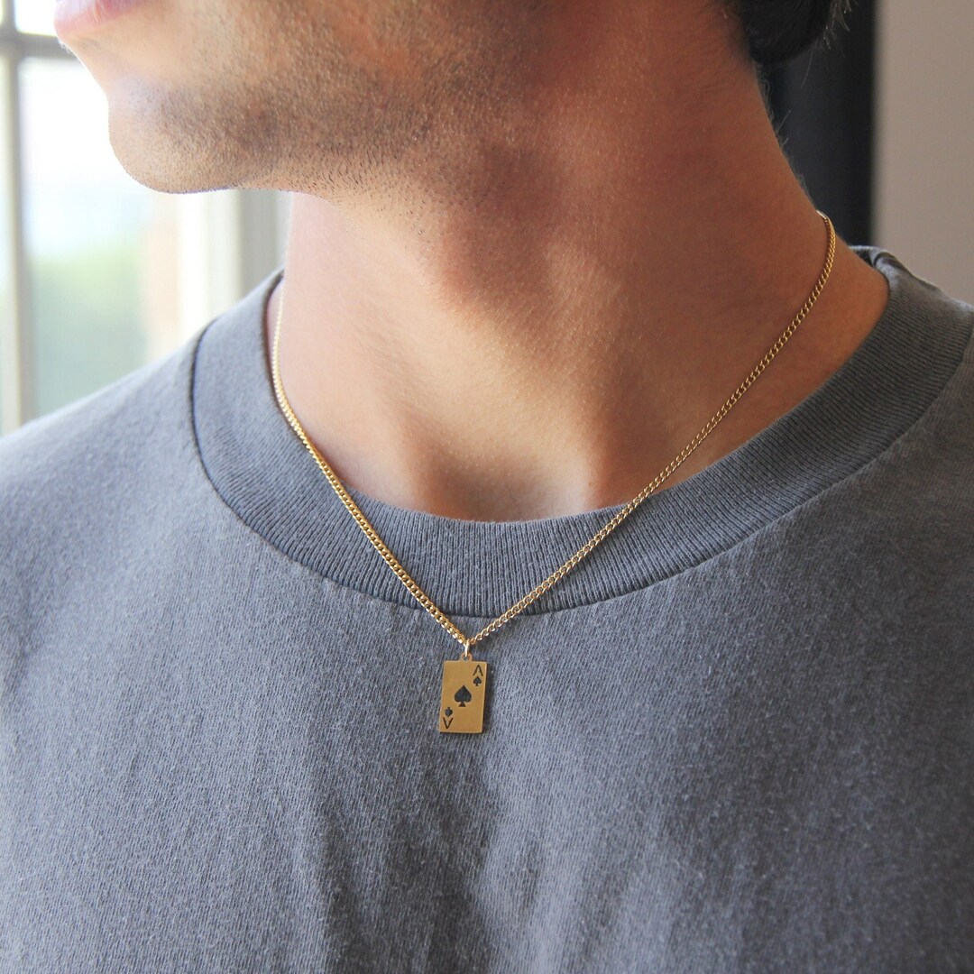 Gold Playing Card Pendant Necklace for Men or Women / Stainless Steel
