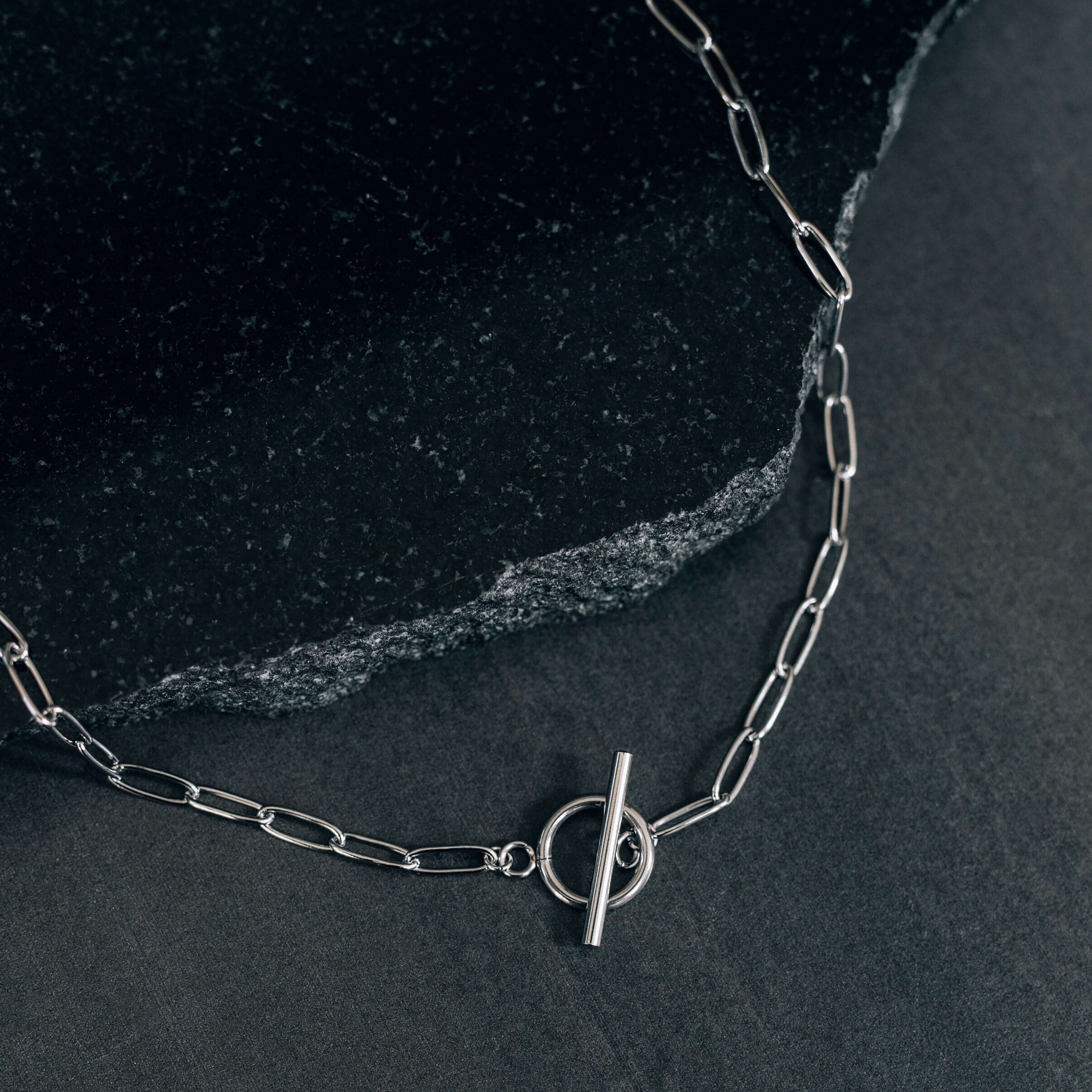 Silver toggle necklace paperclip chain / stainless steel waterproof necklace for women or men / toggle clasp / front clasp pendant necklace