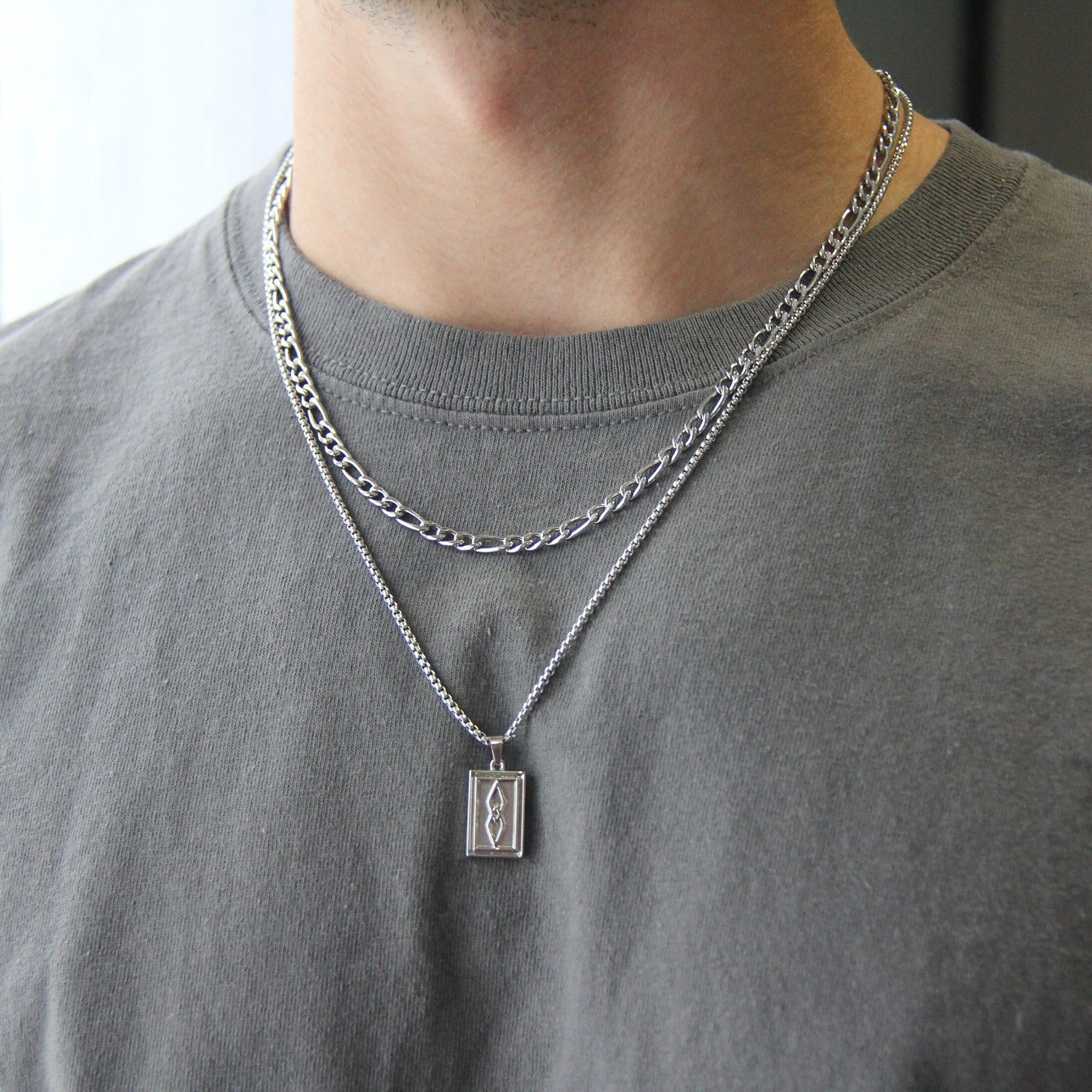 Silver Necklace Set for Men or Women / Stainless Steel Waterproof