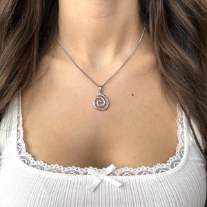 Dainty silver spiral pendant necklace for women / stainless steel water safe chain and pendant / silver minimalist necklace / gift for her