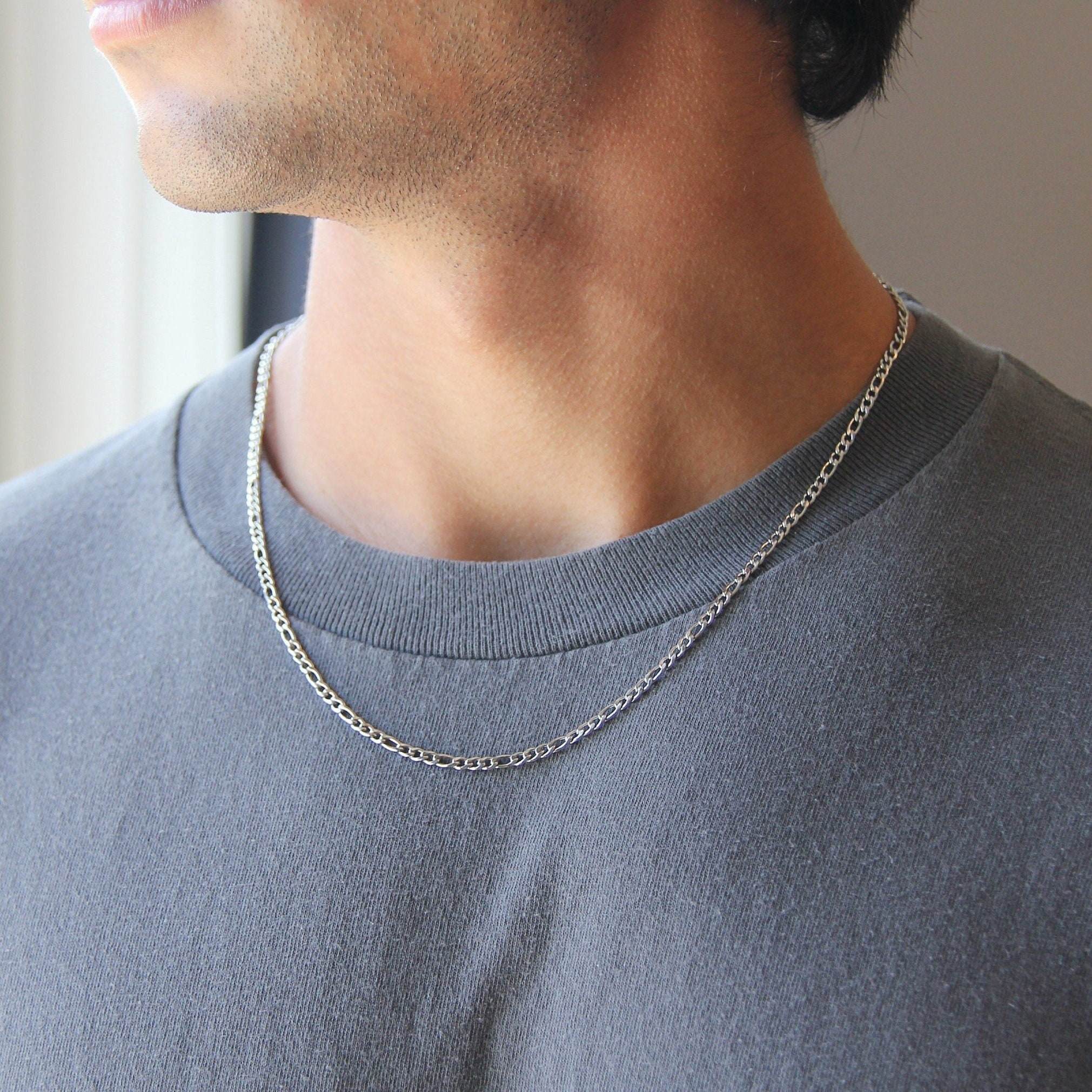 Men's Chain Necklace / Silver 3mm Figaro Chain Necklace for Men's Chain Necklace / Silver 3mm Figaro Chain Necklace for