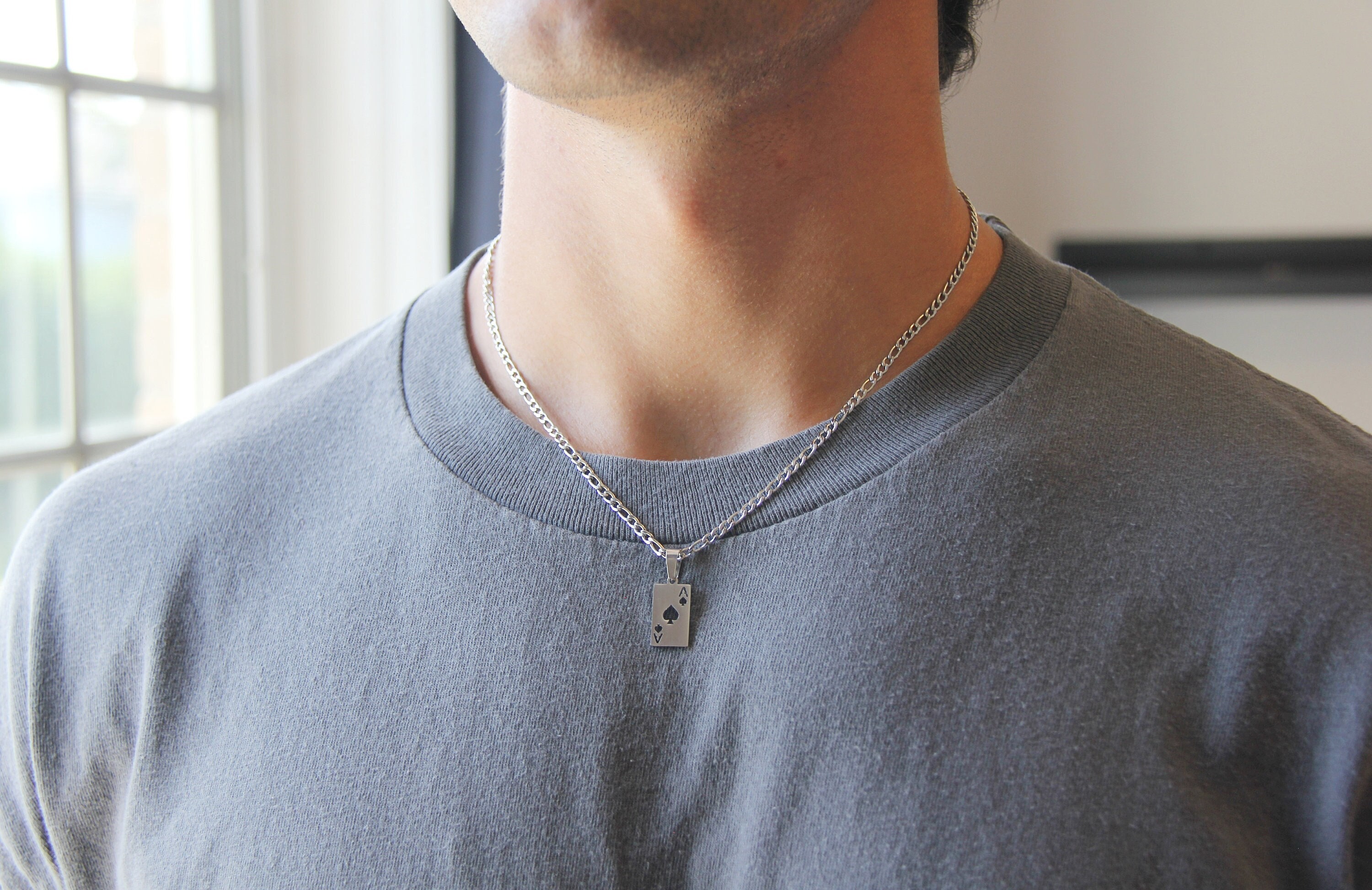 Silver Rectangle Card Pendant Necklace for Men or Women / 
